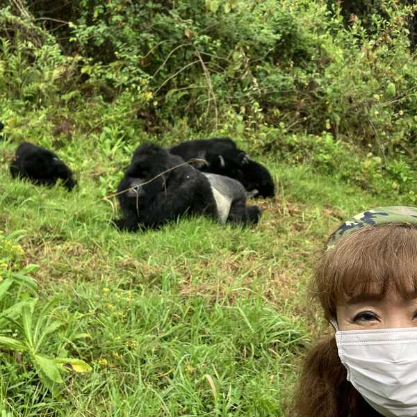 ゴリラと一緒に?／日頃運動しない私にとっでは、かなりのキツイ道のりでしたが予想していたより早く、こんなにも近くで見る事が出来て、感動でした‼️
思い切ってツアーに参加して良かったです‼️