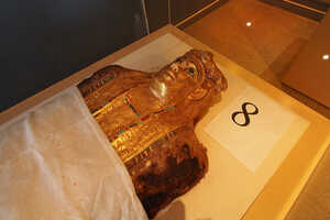 バハレイヤ・オアシスの博物館に収められた、プトレマイオス朝時代の黄金の木棺、